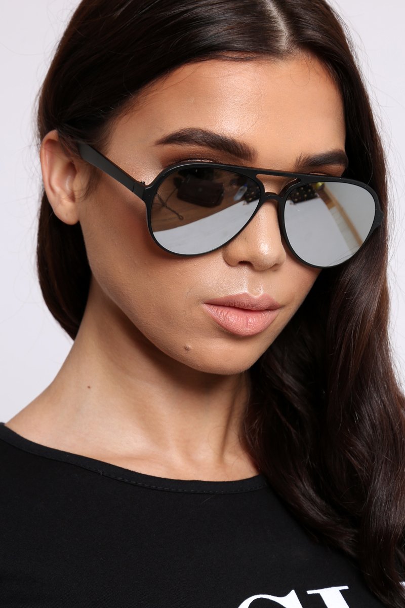 Black Reflective Lens Aviator Sunglasses - Hari-Sunglasses