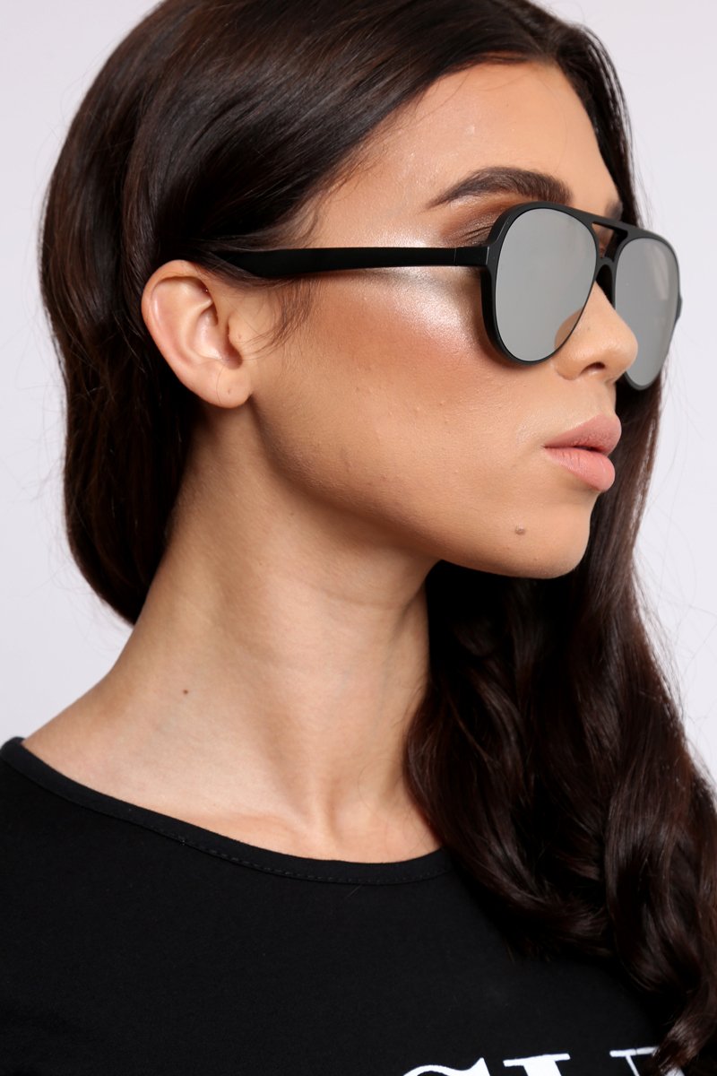 Black Reflective Lens Aviator Sunglasses - Hari-Sunglasses