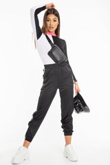 Black Reflective Stripe Detail Joggers - Rosealee-Joggers