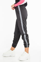 Black Reflective Stripe Detail Joggers - Rosealee-Joggers