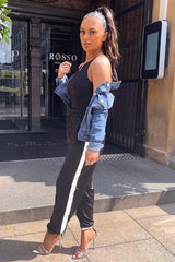 Black Reflective Stripe Detail Joggers - Rosealee-Joggers