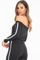 Black Reflective Stripe Side Bardot Crop Top - Reece-Crop Tops