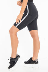 Black Reflective Stripe Side Cycling Shorts - Betty-Shorts