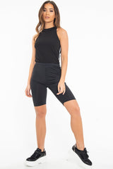 Black Reflective Stripe Side High Neck Crop Top - Rebekah-Crop Tops