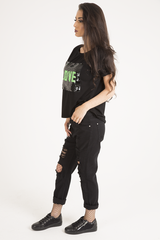 Black Reversible Sequin 'Love' Slogan T-Shirt - Ida-T-shirt