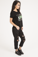 Black Reversible Sequin 'Love' Slogan T-Shirt - Ida-T-shirt