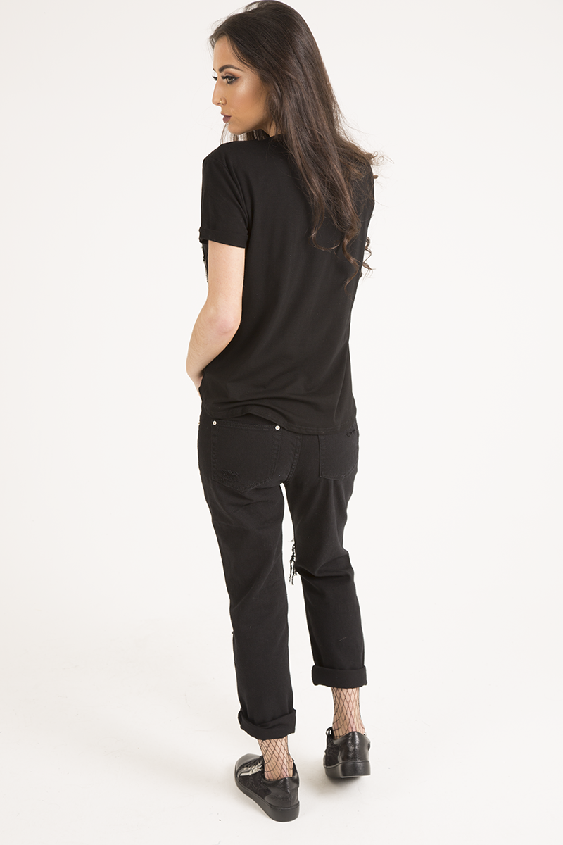 Black Reversible Sequin 'Love' Slogan T-Shirt - Ida-T-shirt