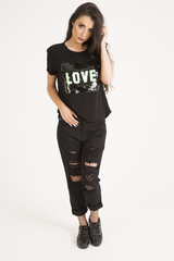Black Reversible Sequin 'Love' Slogan T-Shirt - Ida-T-shirt