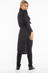 Black Rib Asymmetric Tie Front Top Legging Loungewear Co-Ord - Sasha-Loungewear