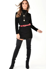 Black Rib Bodycon Turtle Neck Mini Dress - Tesia-Dresses