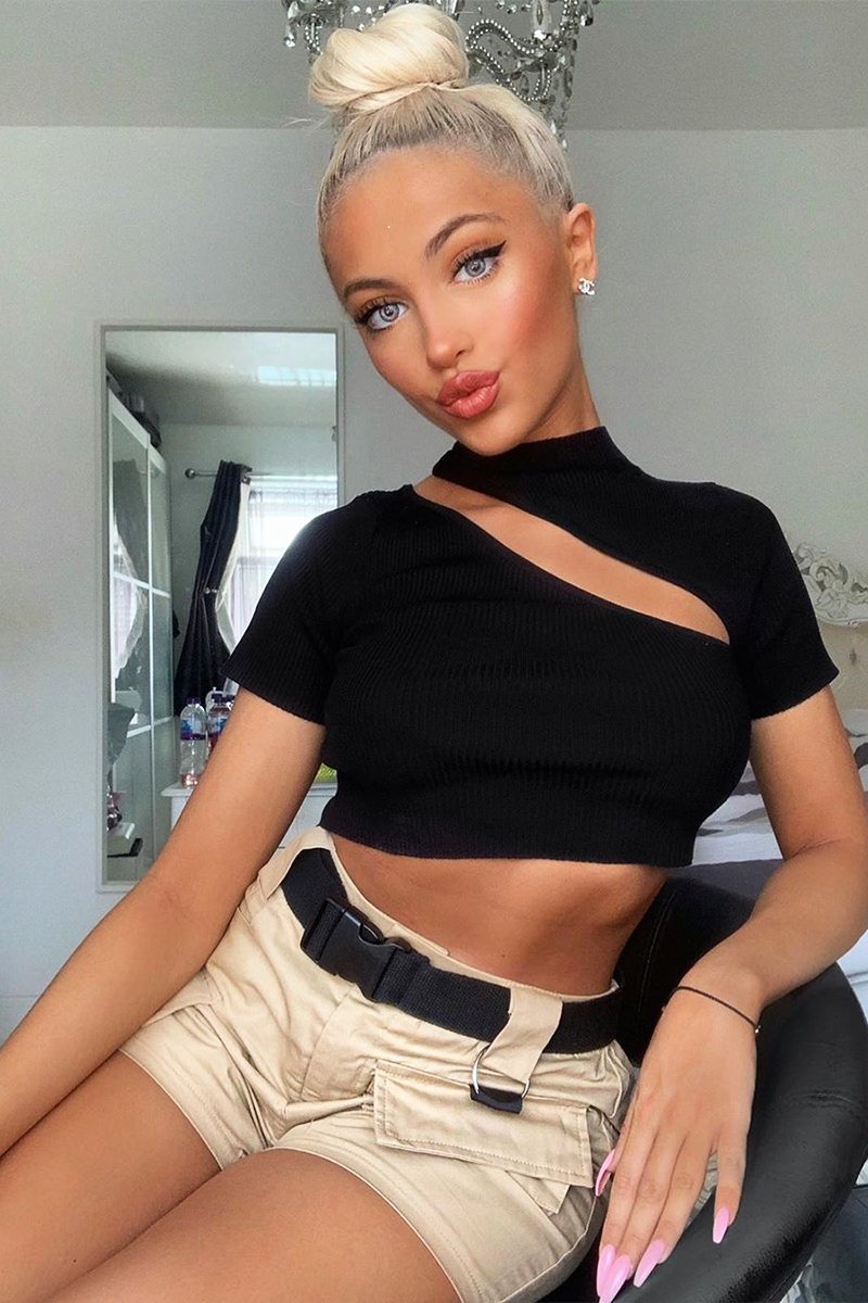 Black Rib High Neck Crop Top - Talina-Crop Tops