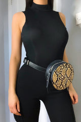 Black Rib High Neck Cut Out Back Bodysuit - Leara-Bodysuits