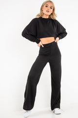 Black Rib Jersey Loungewear Co-Ord Set - Emsley-Co-ords