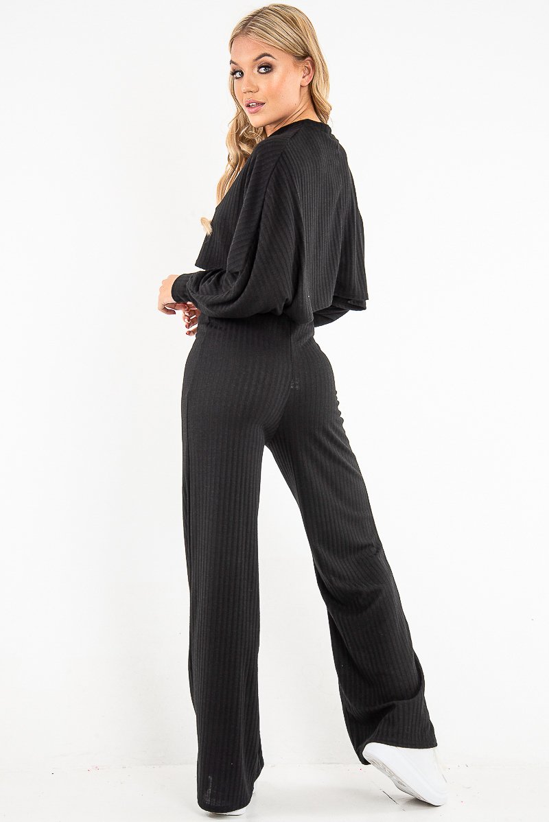 Black Rib Jersey Loungewear Co-Ord Set - Emsley-Co-ords