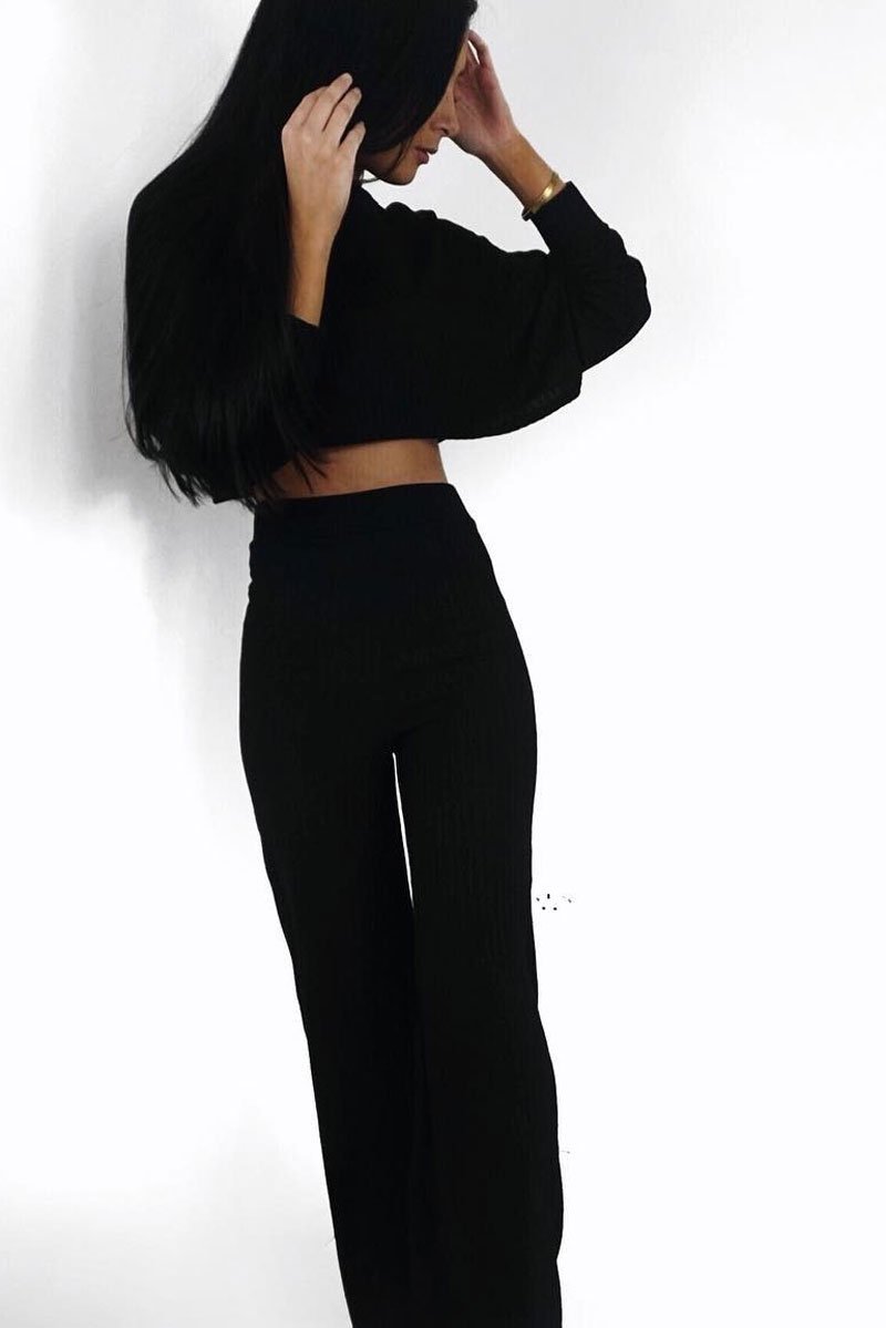 Black Rib Jersey Loungewear Co-Ord Set - Emsley-Co-ords