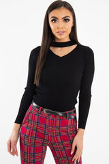 Black Rib Knit Choker Cut Out Jumper - Jamisen-Jumper