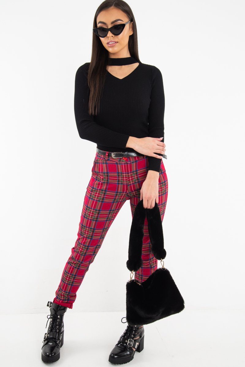Black Rib Knit Choker Cut Out Jumper - Jamisen-Jumper