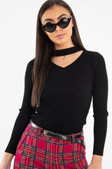 Black Rib Knit Choker Cut Out Jumper - Jamisen-Jumper