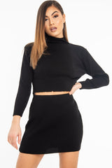 Black Rib Knit Crop Jumper Mini Skirt Co-Ord - Katie-Co-ords