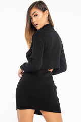 Black Rib Knit Crop Jumper Mini Skirt Co-Ord - Katie-Co-ords