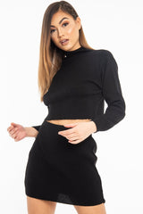Black Rib Knit Crop Jumper Mini Skirt Co-Ord - Katie-Co-ords