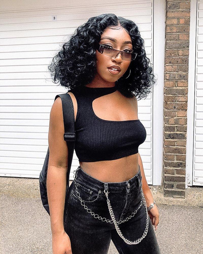 Black Rib Knit High Neck Cut Out Crop Top - Lucey-Crop Tops