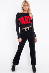 Black Rib Knit Paris Slogan Jumper - Khylah-Jumper