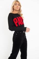 Black Rib Knit Paris Slogan Jumper - Khylah-Jumper