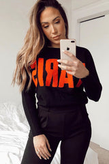 Black Rib Knit Paris Slogan Jumper - Khylah-Jumper
