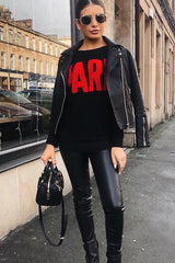 Black Rib Knit Paris Slogan Jumper - Khylah-Jumper