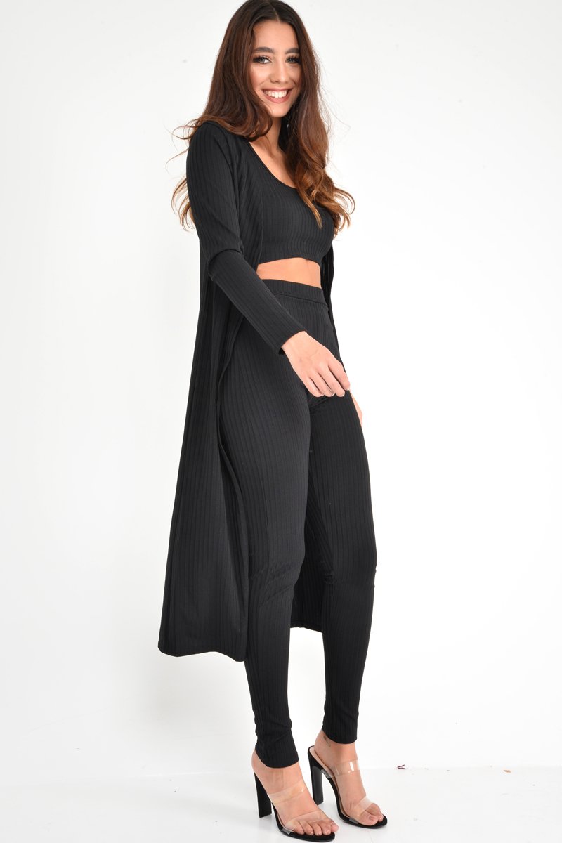 Black Rib Longline Cardigan - Charlett-Knitwear