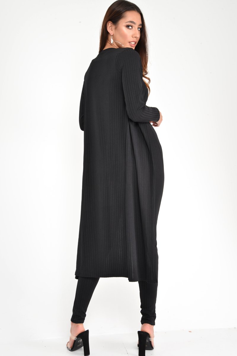 Black Rib Longline Cardigan - Charlett-Knitwear