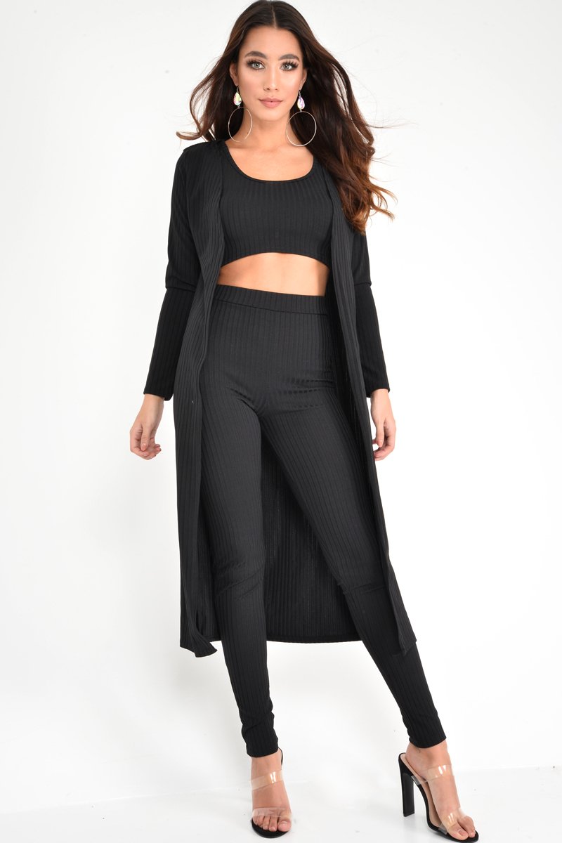 Black Rib Longline Cardigan - Charlett-Knitwear