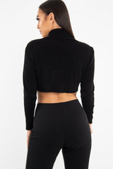 Black Rib Roll Neck Crop Jumper - Hayvin-Crop Jumper