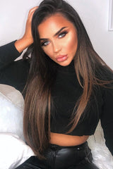 Black Rib Roll Neck Crop Jumper - Hayvin-Crop Jumper