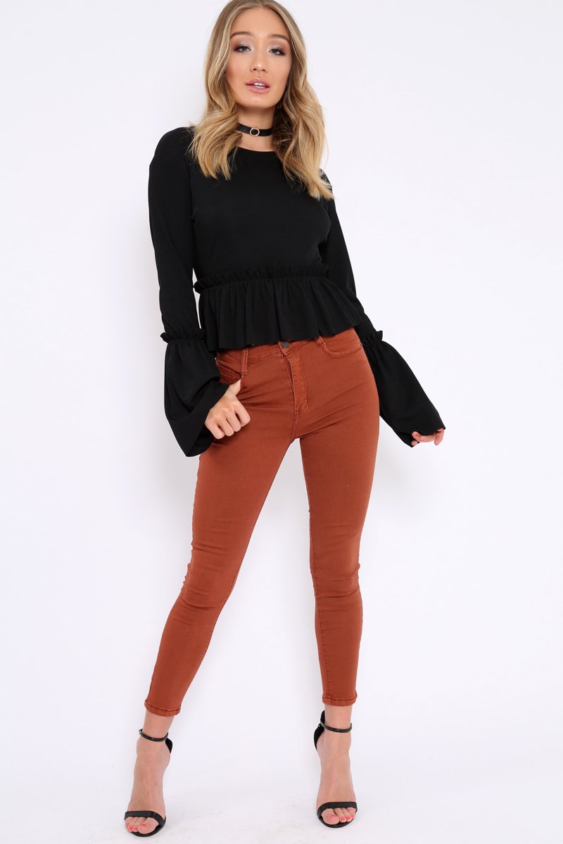Black Rib Ruffle Top - Alaria-Tops