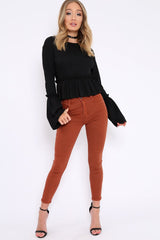 Black Rib Ruffle Top - Alaria-Tops