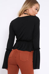 Black Rib Ruffle Top - Alaria-Tops