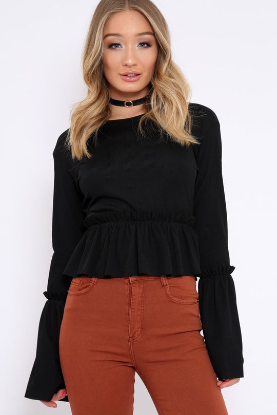 Black Rib Ruffle Top - Alaria