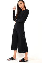 Black Rib Twist Front Culotte Jumpsuit - Elexis-Jumpsuits