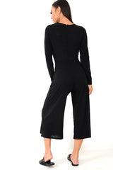 Black Rib Twist Front Culotte Jumpsuit - Elexis-Jumpsuits