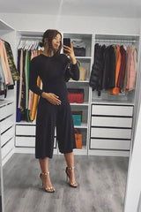 Black Rib Twist Front Culotte Jumpsuit - Elexis-Jumpsuits