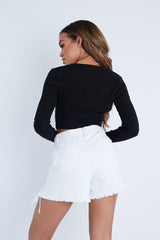 Black Ribbed Arm Warmer Crop Top - Zylee-Crop Tops