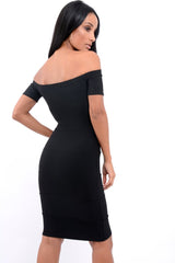 Black Ribbed Bardot Bodycon Dress - Phoebe-Dresses