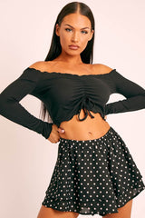 Black Ribbed Bardot Crop Top - Daniah-Crop Tops