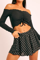 Black Ribbed Bardot Crop Top - Daniah-Crop Tops