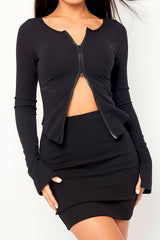 Black Ribbed Bodycon Mini Skirt - Jasline-Skirts