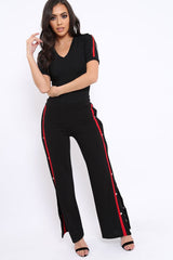 Black Ribbed Bodysuit with Contrast Trim - Libi-Bodysuits