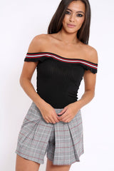 Black Ribbed Bodysuit with Sport Trim - Tracey-Bodysuits