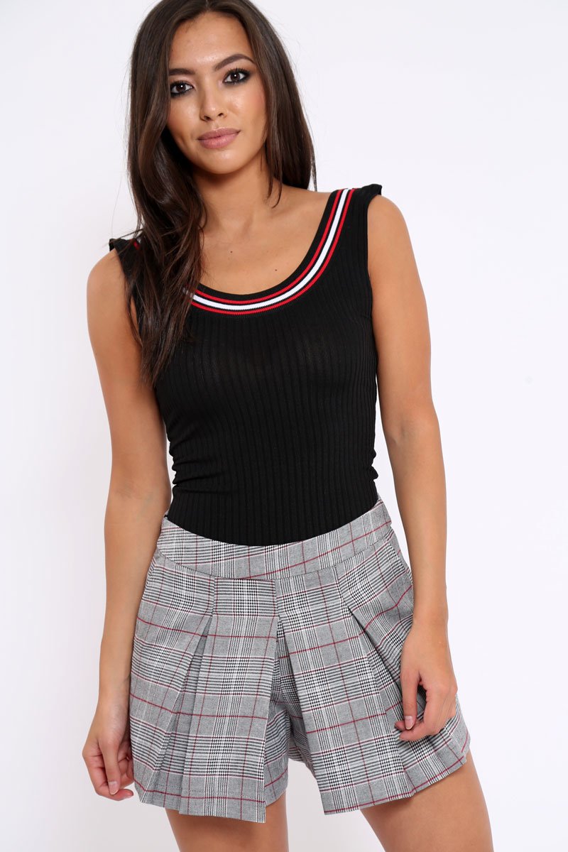 Black Ribbed Bodysuit with Sport Trim - Tracey-Bodysuits